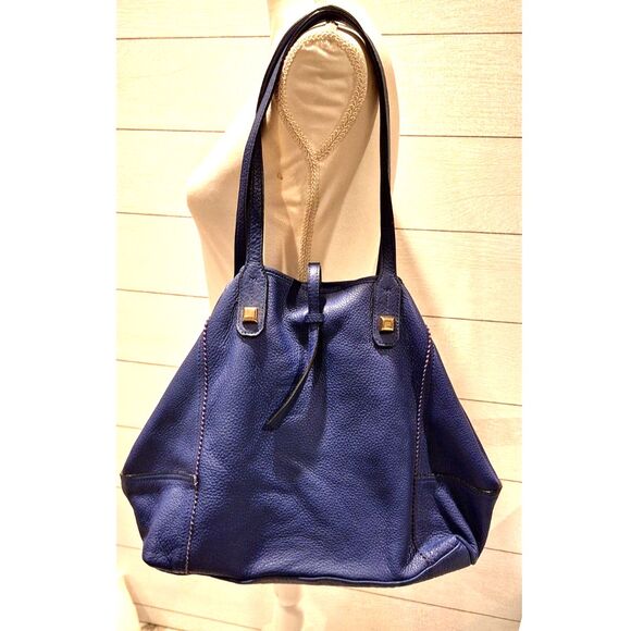 Stella & Dot Cobalt Blue Large Leather Shoulder Bag Tote - Picture 2 of 8